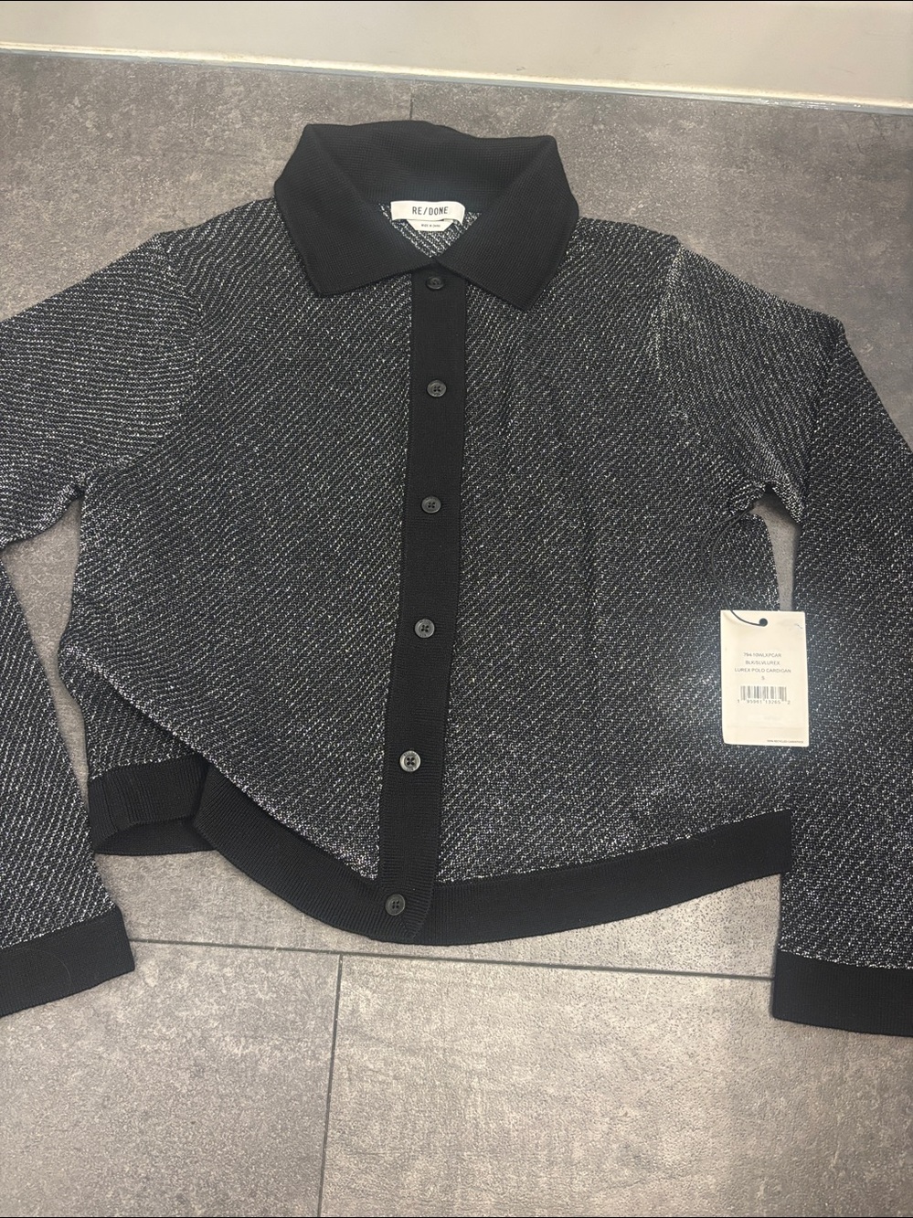 Re/Done Black & Charcoal Knit Button-Up cardigan NWT - Picture 2 of 5